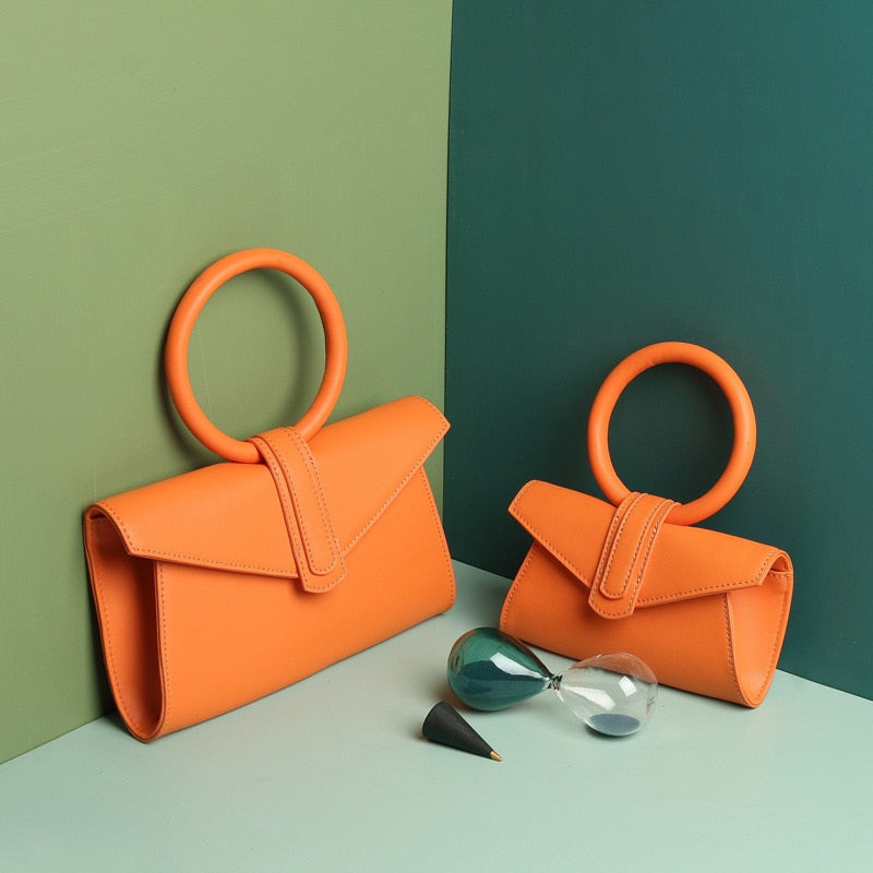Women Genuine Leather Handbag Brand Luxury Ring Top Handle Small Cow Leather Crossbody Bag Candy Cowhide Waist Bag Summer